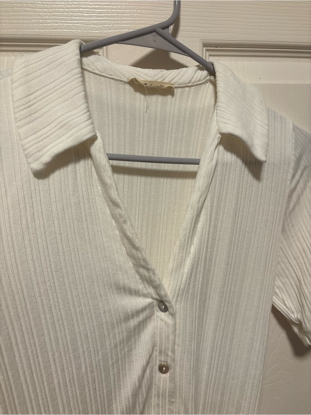 Madewell Ribbed Button Front Polo Top Ivory Cream Estimated Medium - Picture 8 of 8